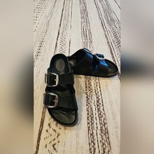 Birkenstock Black and Silver Sandals with Supportive Design Size 38